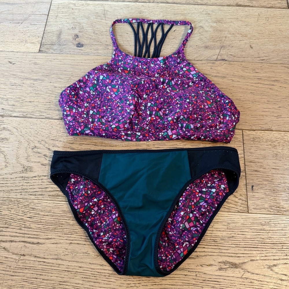 Lululemon Bikini Set 6 Purple Mosaic High‎ Neck Multi Strap Excellent (1838)